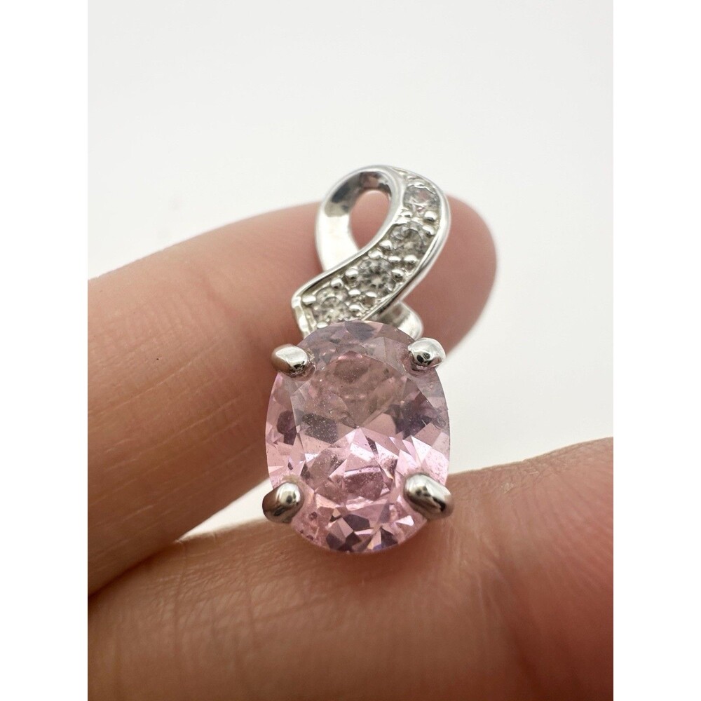 925 Sterling Silver Pink C Z Dainty Pendant